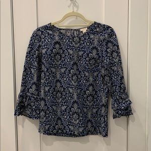 JCrew Factory Blue Double Ruffled Sleeve Blouse